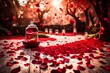A romantic setting featuring falling rose petals, capturing the timeless beauty and symbolism of roses in expressions of love and romance.