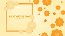 Yellow And Orange Happy Mother's Day Background Decorated With Love And Heart. Happy Mothers Day Event Poster For Greeting Design Template And Mother's Day Celebration