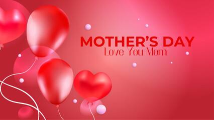 Wall Mural - Red purple violet and white elegant mothers day background with love balloons vector illlustration. Happy mothers day event poster for greeting design template and mother's day celebration