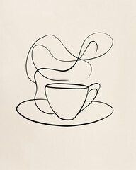 hot liquid in a cup, line illustration, minimalism