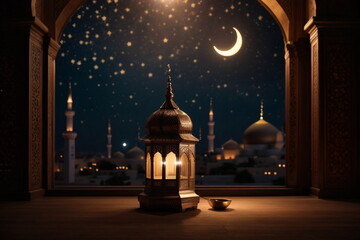 Wall Mural - Ramadan background design with moon, mosque, leant 