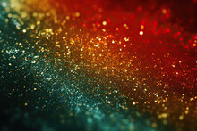 Abstract Glitter Sparkle Confetti Bokeh Background In Green, Yellow, And Red. Black History Month Concept