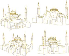 Wall Mural - Vector sketch illustration mockup design of famous mosques in Türkiye