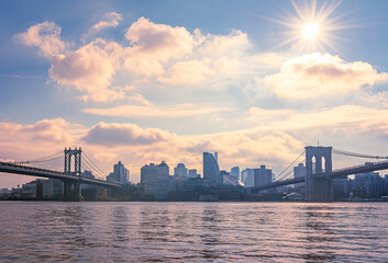 Wall Mural - Panoramic view of Brooklyn Bridge and Manhattan Bridge with skyline.