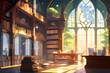 Wizard's library filled with magical books,Generative AI