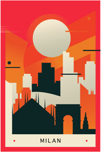 Milan City Brutalism Poster With Abstract Skyline, Cityscape Retro Vector Illustration. Italy Travel Front Cover, Brochure, Flyer, Leaflet, Business Presentation Template Image