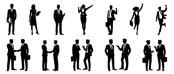 Wall Mural - Businessman and businesswoman silhouette black filled vector Illustration icon