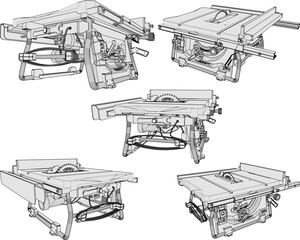 Vector sketch illustration of design of WOOD AND IRON CUTTING MACHINE FOR CONSTRUCTION