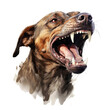 Close-up Dangerous ferocious mad dog can spread rabies, Foaming at the mouth, Tail droop, isolated on transparent background