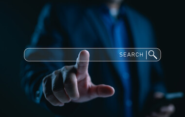 Poster - Data Search Technology, Search Engine Optimization. Man's hands use smartphone and touching on search bar to searching for data information. Using Search Console with your website.