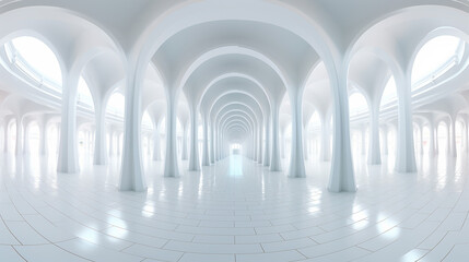 elegant 360 spherical panorama view of futuristic white hall