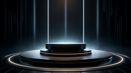 Wall Mural - futuristic dark podium with light and reflection background