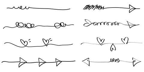 Poster - Hand drawn set of Border, underline, curly swishes, swashes, swoops. swirl,  Highlight text elements. doodle vector illustration