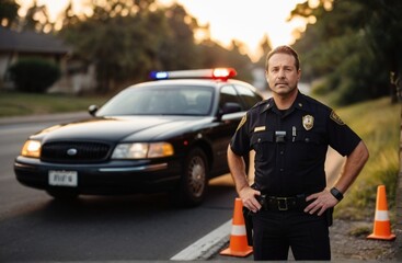 Wall Mural - olice Officer Keeping the Road Safe from Generative AI