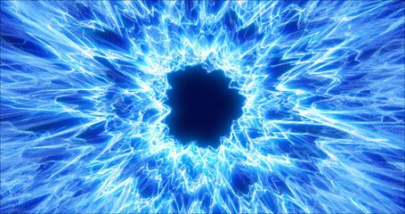 Poster - Abstract glowing light hi-tech energy blue electric tunnel frame of lines and particles tunnel futuristic, abstract background