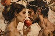 Adam and Eve with an apple. The concept embodies temptation and choice.
