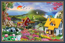 3d Wallpaper Sun Sky Hiles Bot House Meny Ducks Water Three Brize Water Fall Water Ping Flowers Green