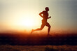 Runner athlete running at sunset. man fitness jogging workout wellness concept
