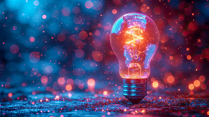 Poster - Conceptual image with lightbulb with moving gears as a symbol of an idea on dark background