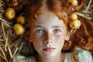 Wall Mural - Girl with growing potatoes in her ears.
