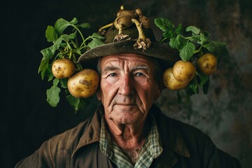Wall Mural - Man with growing potatoes in his ears.