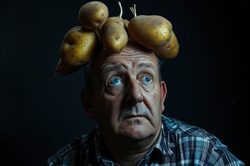 Wall Mural - Man with growing potatoes in his ears.
