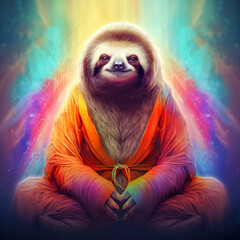 Poster - Sloth as a tranquil zen monk meditating in peace