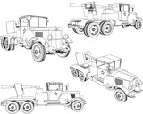 Vector sketch illustration of war car vehicle design with missiles in the bed