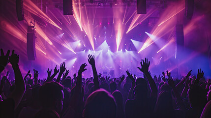 Crowd with raised hands at concert - summer music festival