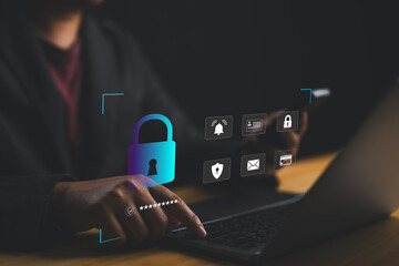 Leinwandbilder - Cybersecurity concept, cyber secure digital information, user privacy security and encryption, secure internet access network technology and cybernetics, screen padlock, privacy, safety, protect