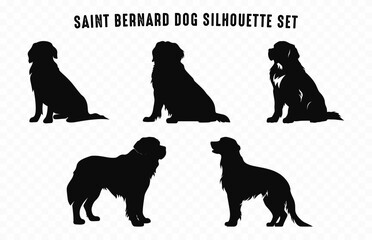 Wall Mural - Saint Bernard Dog Silhouettes Vector Bunde, Silhouette of Dogs breed Black Clipart set