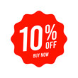 Discounts 10 percent off. Red template on white background. Vector illustration