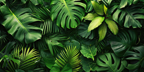 Wall Mural - Nature leaves, green tropical forest, background concept