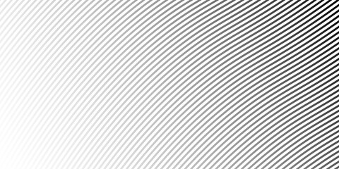 Poster - Diagonal lines halftone effect. Abstract black and white background with curve lines and waves.