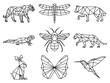 Set of Geometric abstract animals. Trendy mono line vector design