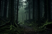 Eerie Forest As Creepy Horror Background. Generative AI