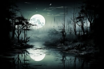 Wall Mural - tranquil moonlit ponds, reflecting the serenity of the night sky - generative ai