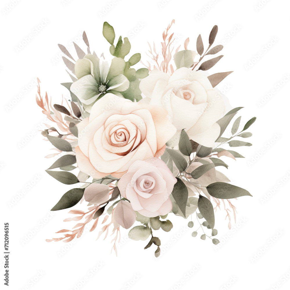 Watercolor Pink Flowers Clipart. Pink Roses PNG, Floral Bouquets ...