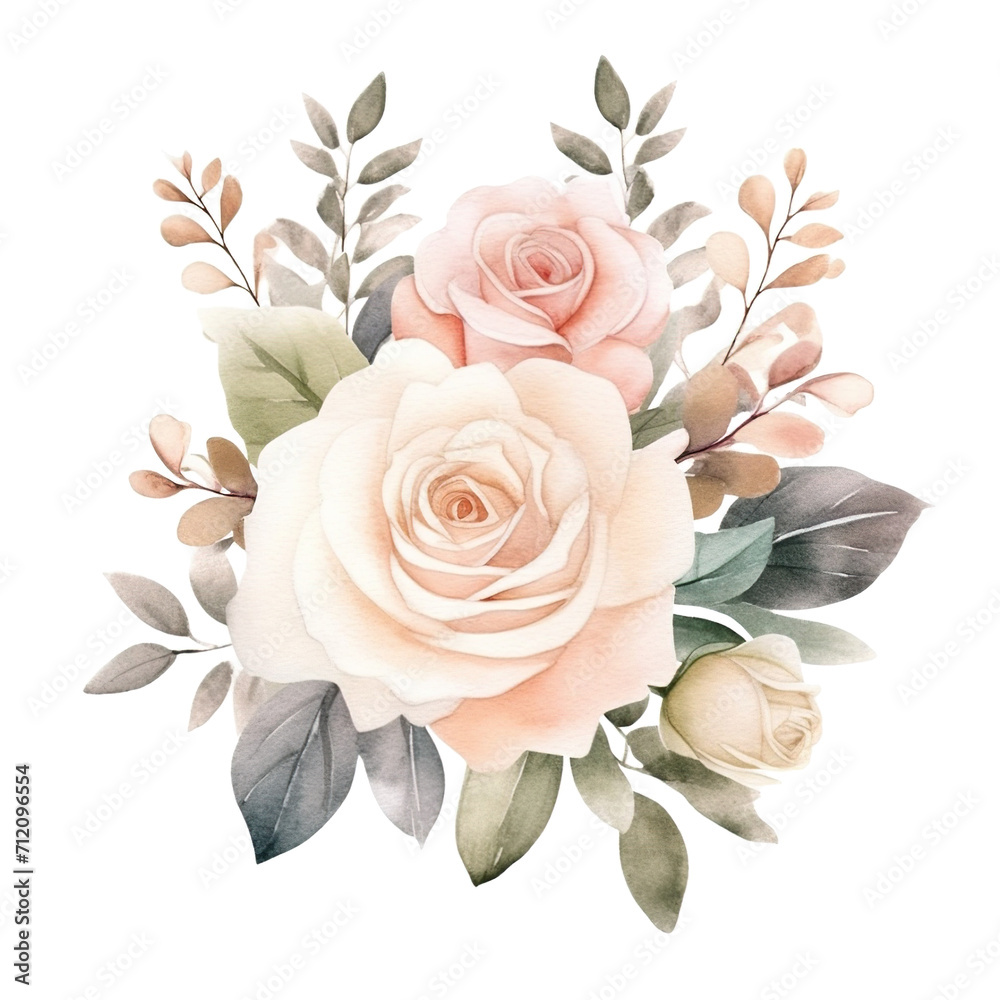 Watercolor Pink Flowers Clipart. Pink Roses PNG, Floral Bouquets ...