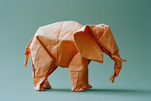 Origami Elephant On A Plain Colored Background. Generative AI Illustration 