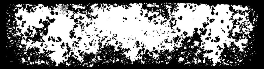 Wall Mural - Hand drawn vector grungy overlay design element. Distressed sponge stamp effect, splatter sprinkle texture. White grunge artistic overlay, stain element isolated on black background. Grainy texture