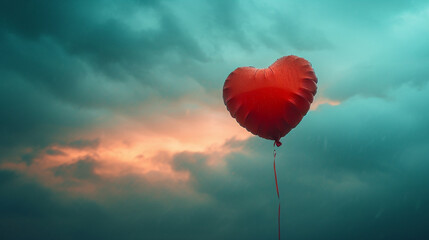 Aufkleber - A striking image of a heart-shaped balloon floating away into a stormy sky, symbolizing lost passion