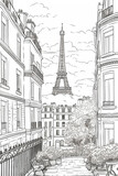 Fototapeta Paryż - Paris scenery for coloring practice. Coloring page for children in classic style of cartoon.