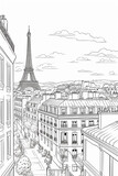 Fototapeta Paryż - Paris scenery for coloring practice. Coloring page for children in classic style of cartoon.