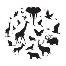 Silhouetted Wanderers: A Stunning Collection Of Wild Animals In Elegant Shadow Form - Wildlife Silhouette - Animals Vector
