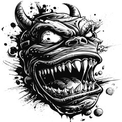 Wall Mural - t-shirt illustration design, black and white image of a scary monster on a transparent background. Ai generated images