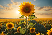 Sunflowers Blooming Under The Bright Sunny Sky