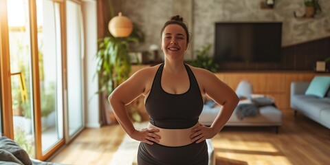 Sticker - Young overweight woman training in sportswear