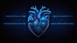 Futuristic polygonal 3d heart made of linear polygons in dark blue color. Modern healthcare, medicine, health, ocular, ophthalmic concept.