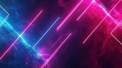 Wall Mural - Dark abstract futuristic background. Neon lines, glow. Neon lines, shapes. Pink and blue glow.